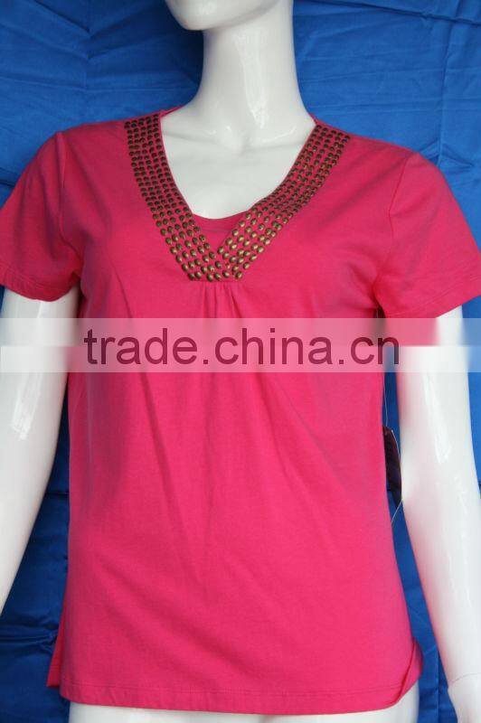 V Neck hand sewn beads ladies free patterns of blouse