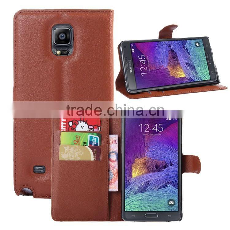 Hot Selling Ultra Thin Lichee PU Leather Case Wallet Folio Flip Cover for Samsung GALAXY Note 4