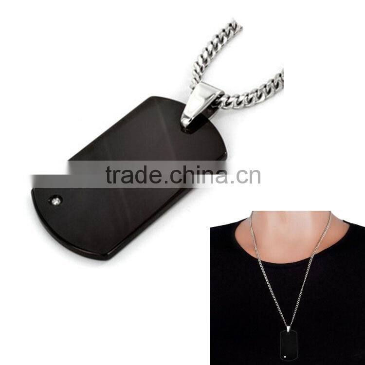 Stainless Steel Pendant - men's hot sell polish dog tag pendants with little gems on it