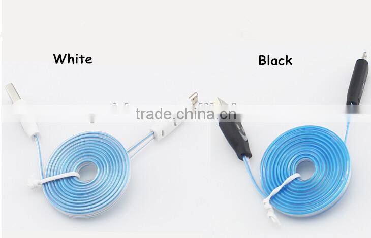 Mix Color Flashing Visible Luminous Smiling Face Micro USB Cable LED Glow Sync Data Charger Cables, Noodle Cables for Samsung