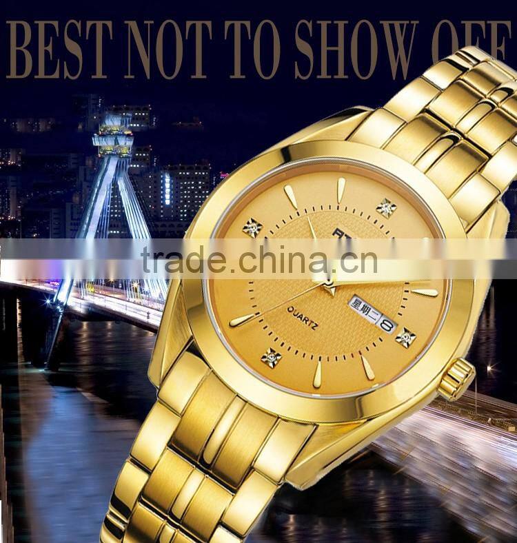 All gold case and band couple watches for rich his and hers quartz watches