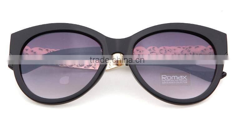 Fashion Women Cat eye PC frame with Metal flower Temples Roller Blank Bolle Sunglasses