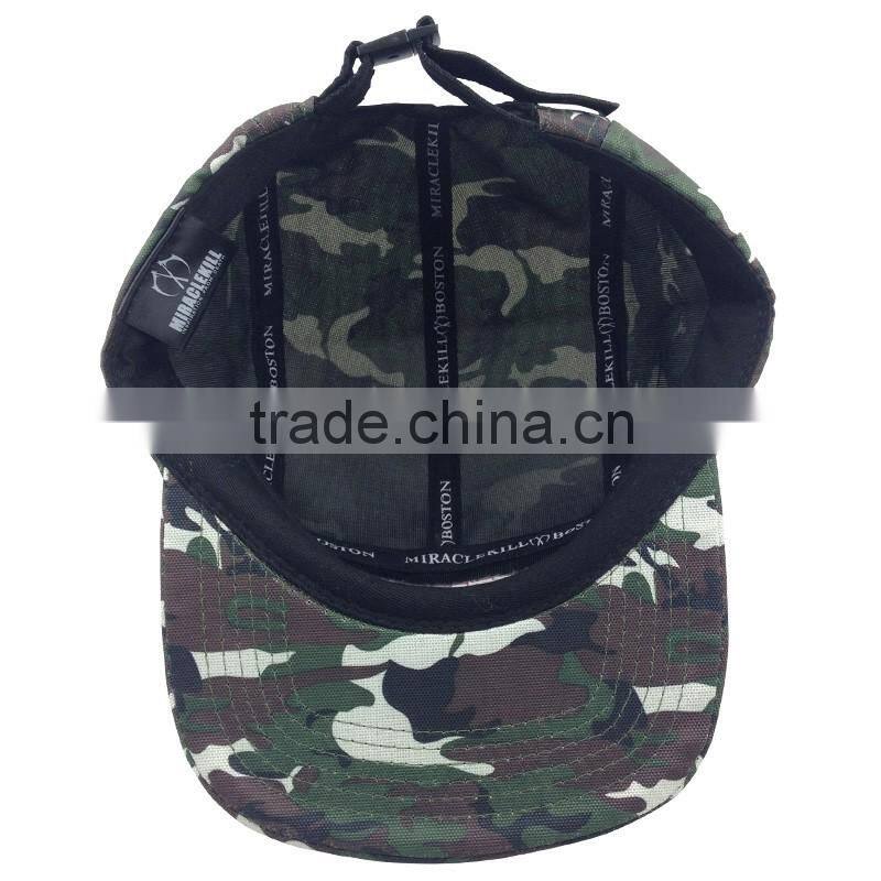 Custom Embroidered Patch Flat brim Army Running Cap with Two Metal Eyelets