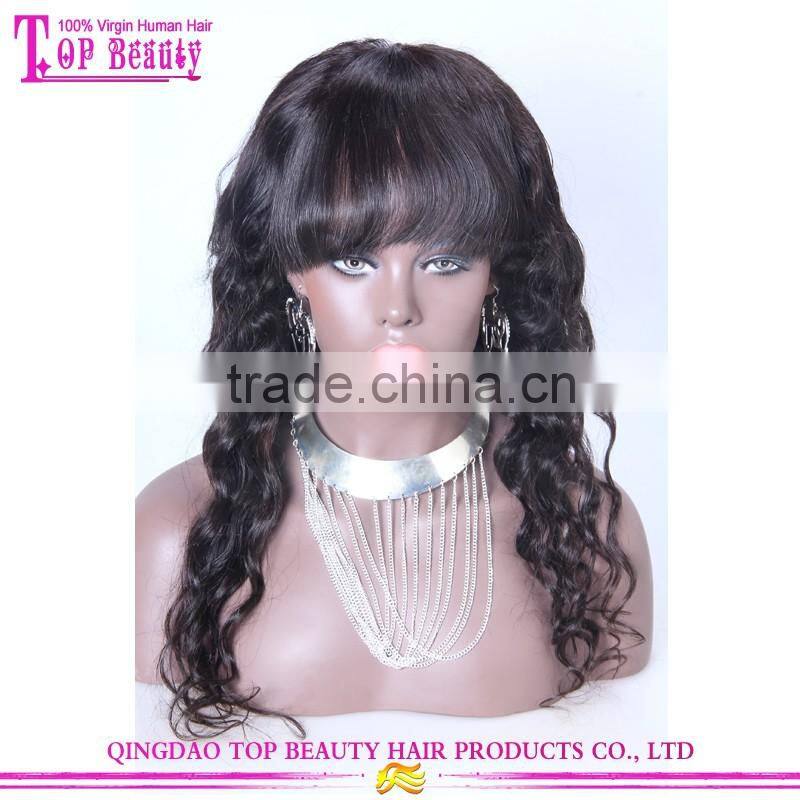 Top 6a Quality 1b# Virgin Brazilian Hair Natural Wave Glueless Cap Lace Front Wig With Combs