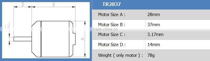 2-3S Lipo TR2837 2837mm 12N14P and 12N10P design for RC Plane Outrunner Brushless Motor