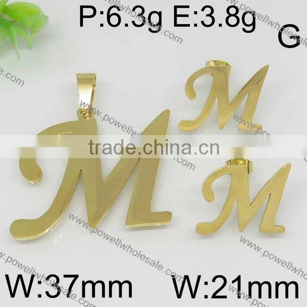 Fashion hot wholesale 316l stainless steel jewelry letter style gold color set