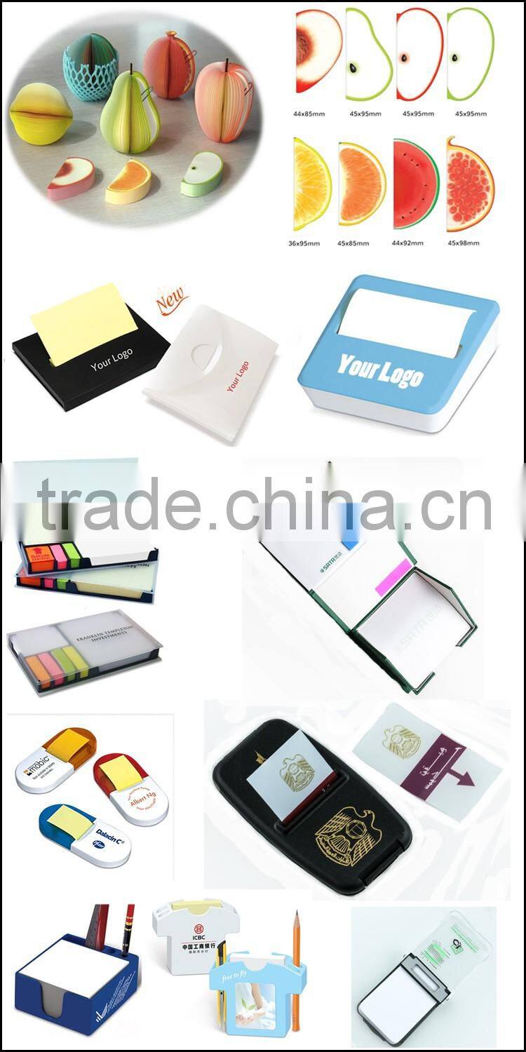 Flexible use memo note pads with pen hole and slot and multicolored strips stick