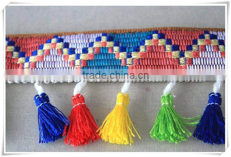 New Design Colored 6.5cm width fancy colorful lace tassel fringe trim