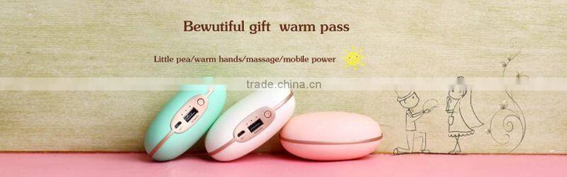 Little pea shape baby rechargeable hand warmer power bank with vibration function