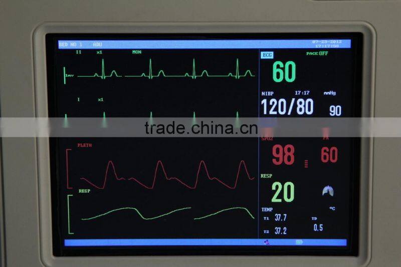 Low cheap Portable 6 parameter ECG/NIBP/SPO2/PR/TEM/REP 8-inch Patient Monitor with Optional Printer CE/ISO
