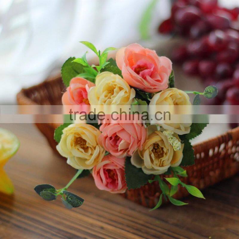 fake flower rose bush in mini head for home decoration in factory sale