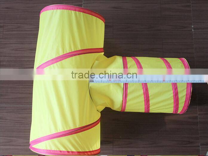 2016hot sellling Arrive T Style Cat Tunnel Pet Toy Wholesale Candy Color Polytser cat tunnel
