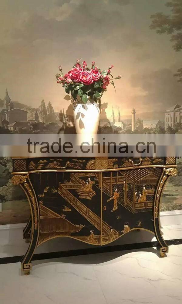 Vintage Style Carved Wooden Curio Cabinets, Hand Painting Console Cabinet, Classical Wood Side Cabinet For Living Room