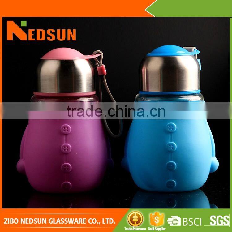 High quality glass clear water bottle insulated sleeve with metal tap