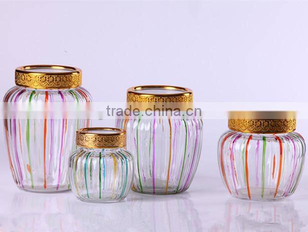 4pcs round glass jar with handdrawing