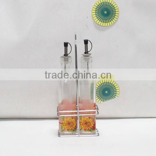 250ml square glass oil and vinegar bottle with decal