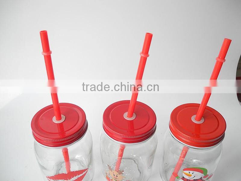 snowflake christmas promotional gift glass drinking mug with red lid