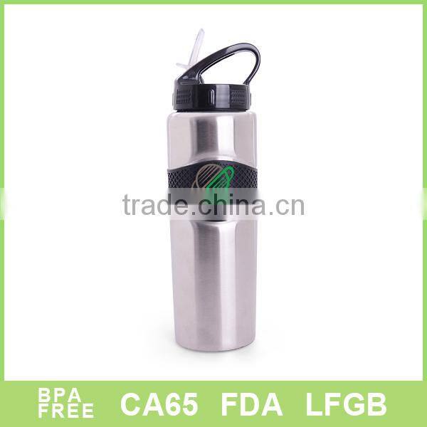 750ml popular wide mouth stainless steel sport bottle with straw lid and silicone band