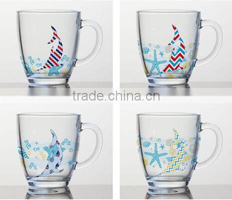 7oz 8oz 9oz 12oz sea ship serise color pinting water glass mug dinking glass cup set