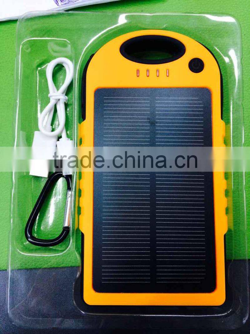 waterproof Solar power bank capacity 10000mAh with AC charger and USB cord for mobile phones and USB devicecs