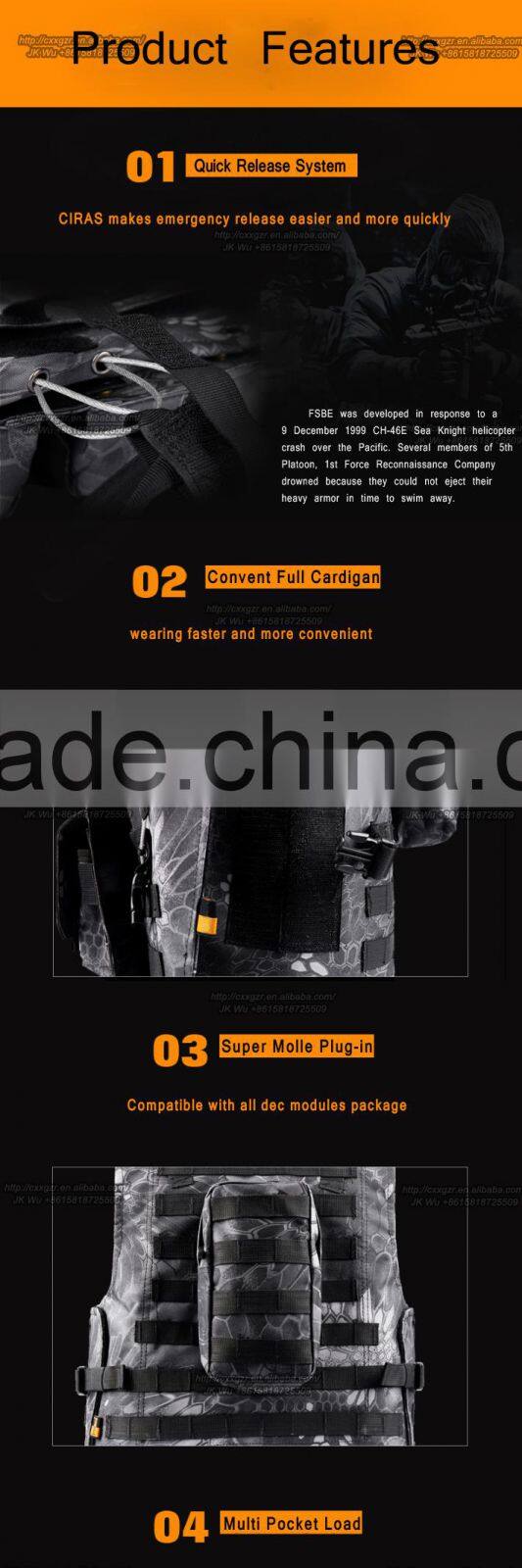 police army military security tactical vest quick release system 600D polyester fabric molle ribbon