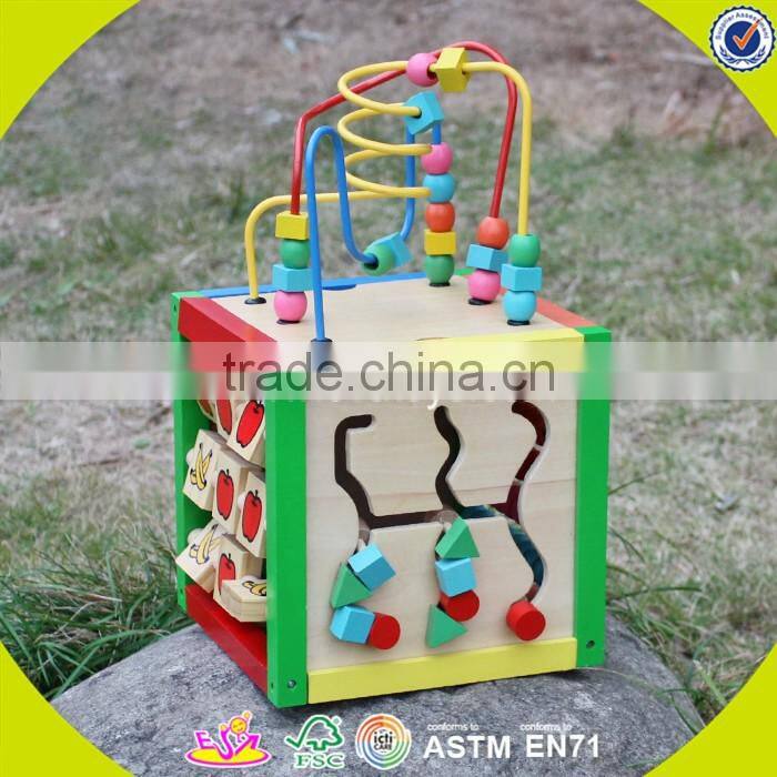 2017 wholesale wooden cubic wire bead children wooden cubic wire bead colorful wooden cubic wire bead W11B060
