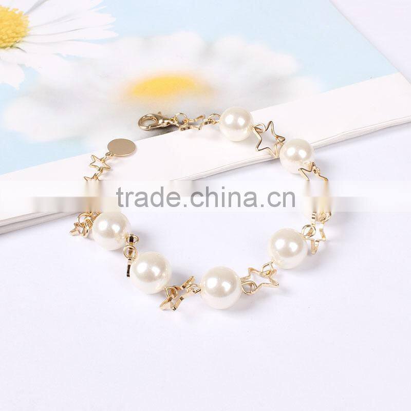 gold star pearl linked bracelet gold chain bracelet