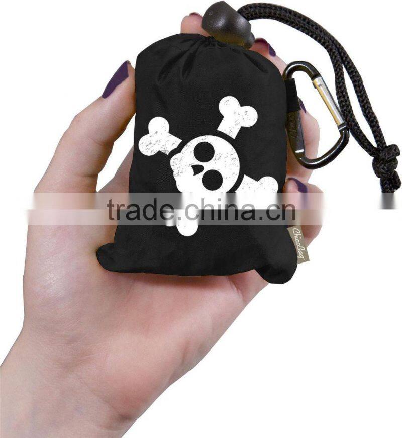 Customized skull shape design folding bags fashion Halloween black tote foldable bags Reusage foldable shoulder bags