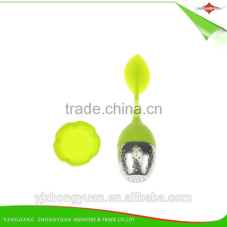 ZY-F1123 silicone tea strainer infuser diffuser filter with leaf lid,steel ball,resting plate