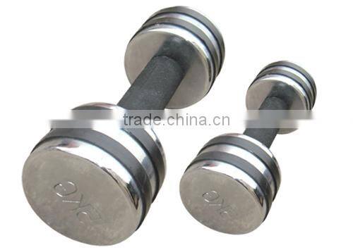 Chrome dumbbell with rubber coated handle and ring