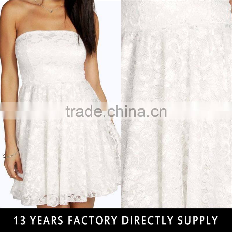 Short white tube lace tulle wedding mini dress 2016 for bridal