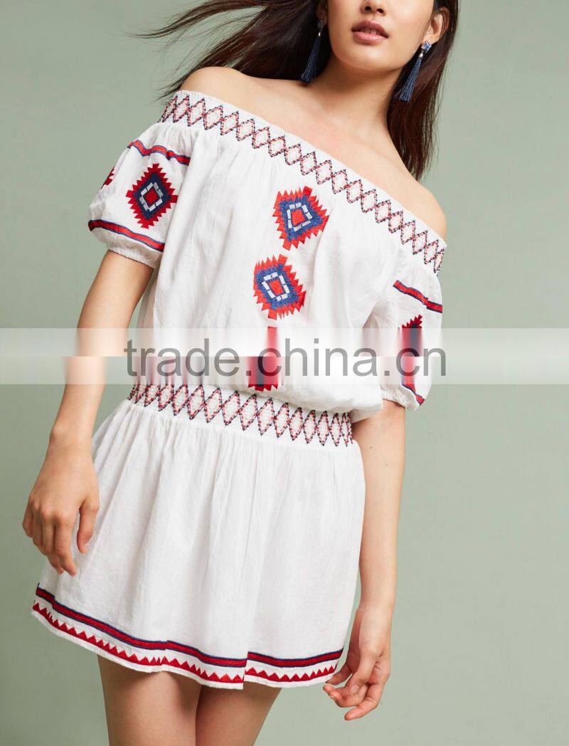 Fashion Ladies Off-The-Shoulder Embroidered Dress With Pictures New Model Girl Bohemian DressHSd5207