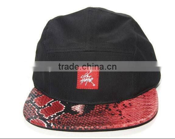 Woven Tag Snake Skin Flat Bill Strap Back 5 Panel Hat