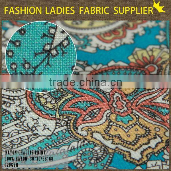 fashionable design print pattern for ladies wear reactive rayon challis rayon screen printing fabric