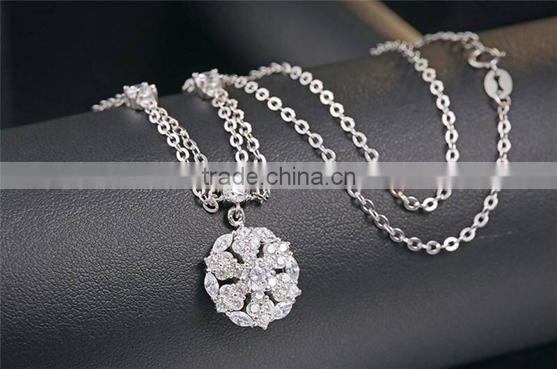 925 silver Unique chain snowflake diamond pendant necklace