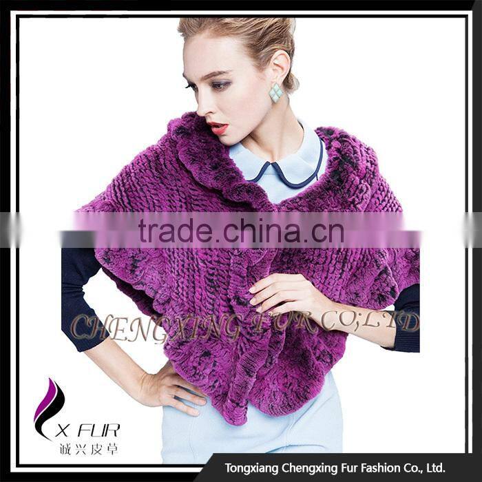 CX-B-128A Alibaba China Supplier Knitted Rabbit Fur Women's Shawl/ Poncho