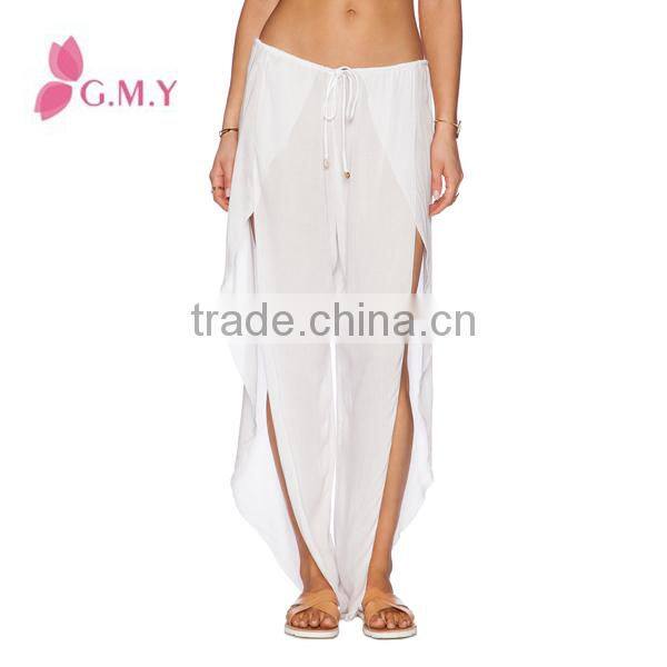 Chiffon pants for women specil cutting with fork at side elastic waist Bohemian style clothing bulk production