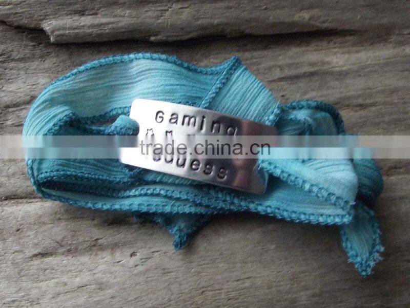 fabric cloth metal chain wrap Bracelet, hand woven silk bracelet, Korea silk ribbon bow bracelet
