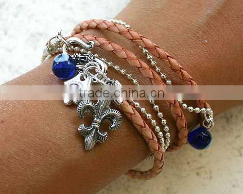 suede leather Wrap Bracelet, braided leather bracelet, leather wrap bracelet with charms