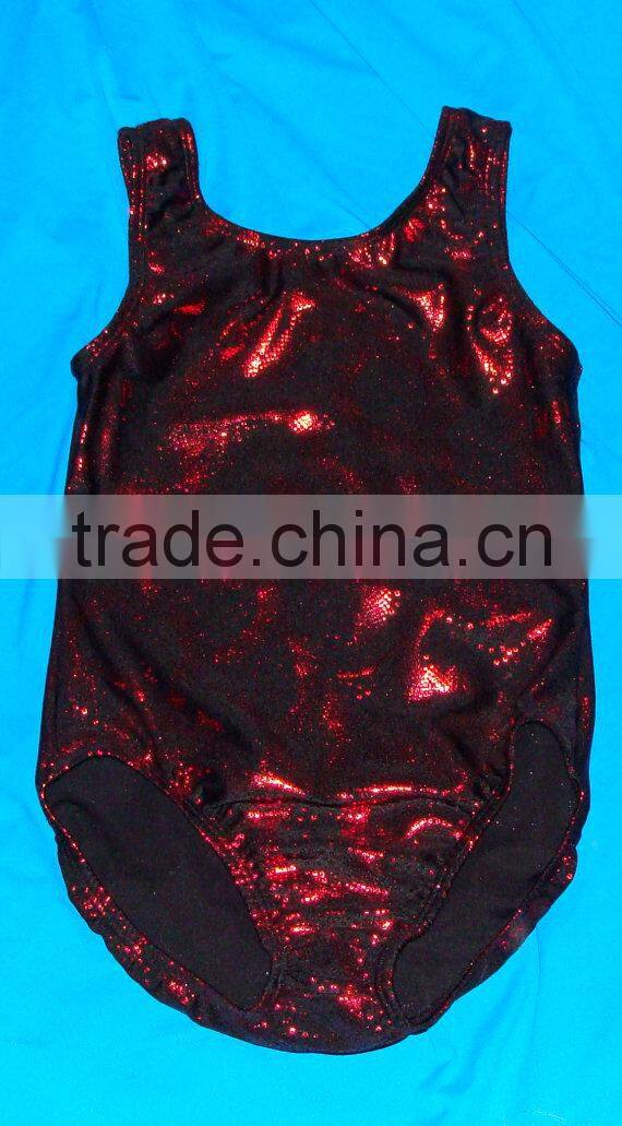 Clearance Gymnastics leotards dance and short set in limited sizes - Red holographic semi circles on black backround