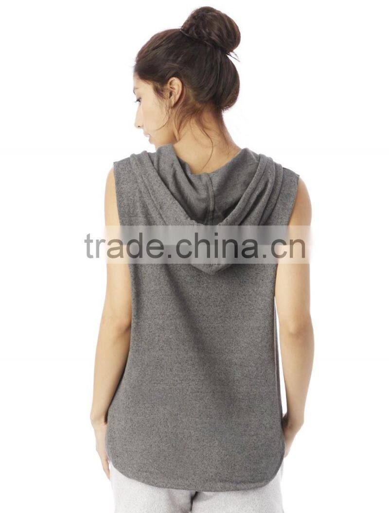 2016 ladies grey plain black oversized sleeveless pullover hoodies with hood