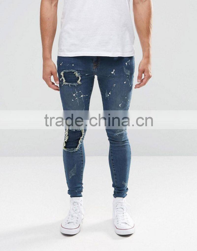 Slim Leg Slim Fit Distressed Moto Jeans for Men
