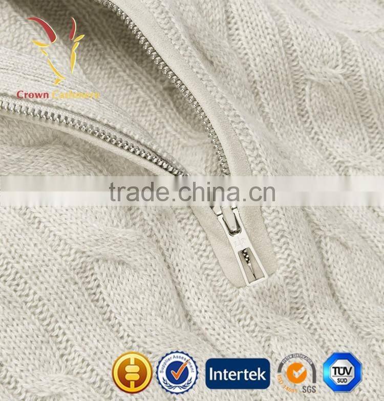 Men Cable Knit Zipper Cashmere Sweater