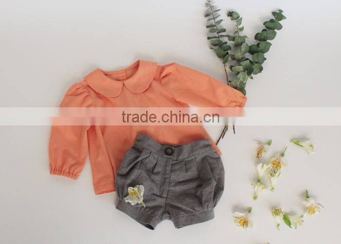 Yiwu Mingzhen Garment Shirt Linen Icing Girls Shirts Doll Collar Orange Shirt