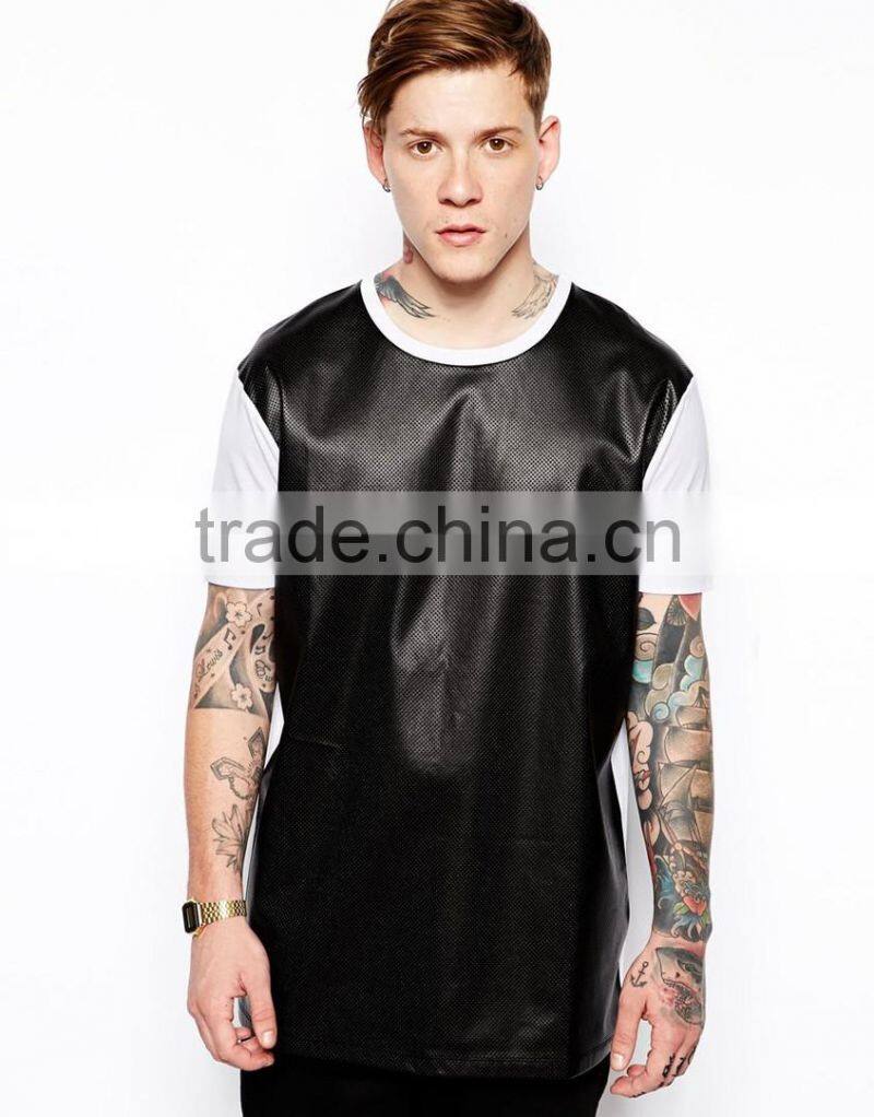 Custom tshirt men leather t shirt