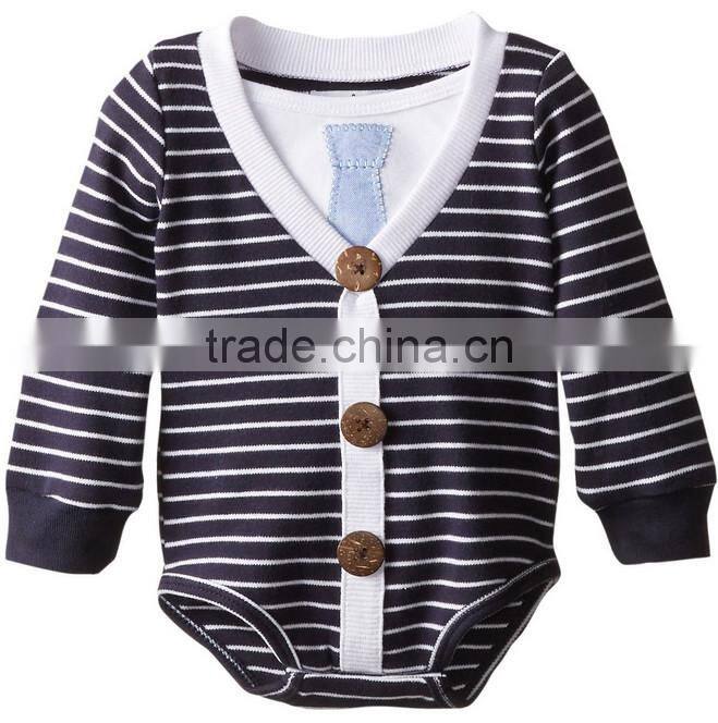 Black and write stripe organic cotton winner wear long sleeve wholesale happy newborn baby boy clothing with button