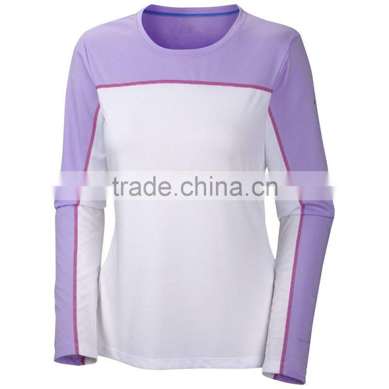 fancy soft design long sleeve woman t-shirt with flatlock