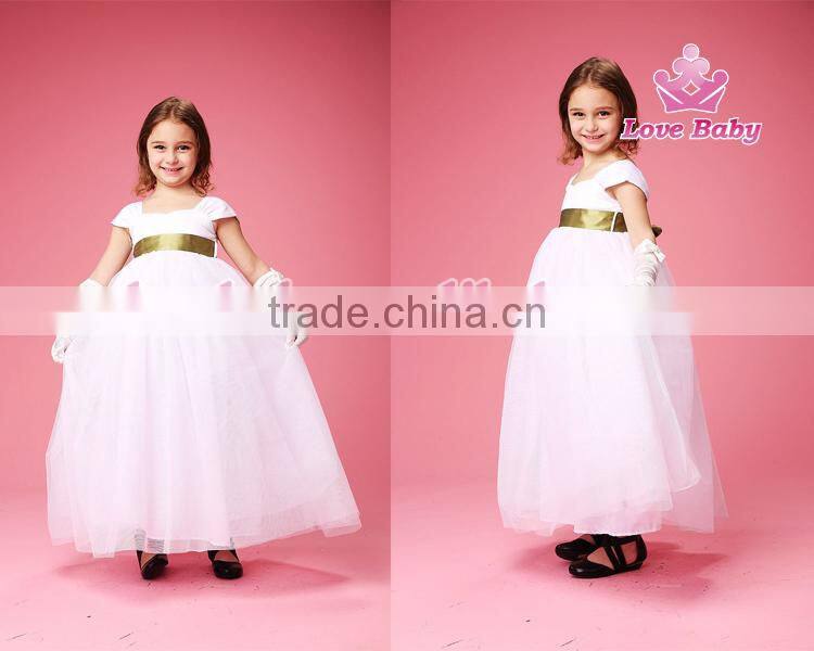 Baby Girls White Party Wedding Elegant Short Sleeves Maxi Dresses