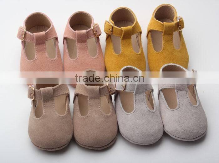 Skidproof genuine leather popular T-bar baby leather shoes soft