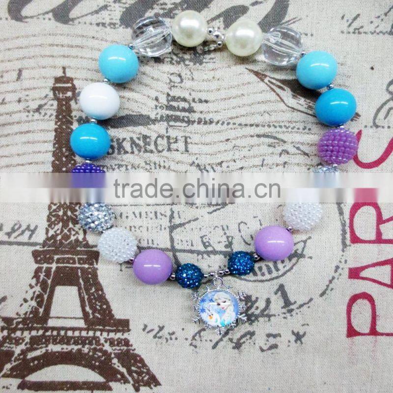 Turquoise Acrylic Bead Princess Chunky Necklace with pendant